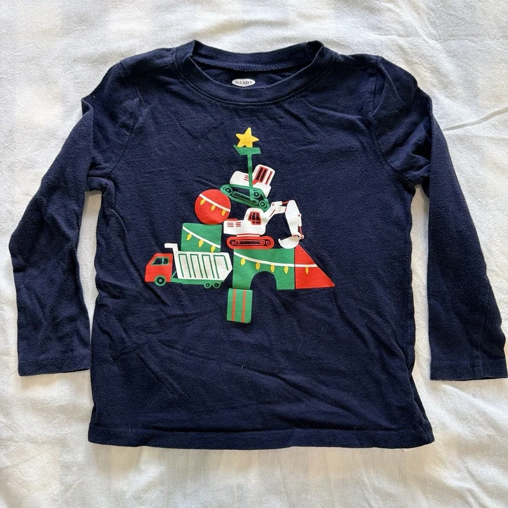 Toddler Boys Construction Trucks Christmas Tree Long Sleeve Shirt Size 4T